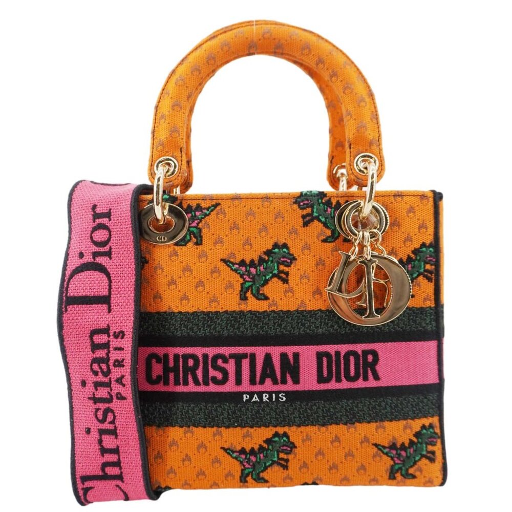 Christian Dior Lady Dior D-Lite Medium Dino Embroidered Shoulder Bag Orange - Picture 4 of 16